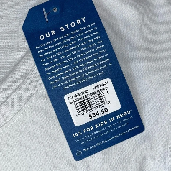 Life Is Good Beige V Neck Yellow Flower Long Sleeve Shirt NWT Small Graphic - Picture 5 of 6